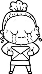 Obraz premium cartoon old woman crying with letter