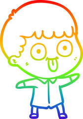 rainbow gradient line drawing of a cartoon man staring