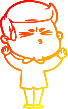 recommend clip art: warm gradient line drawing of a cartoon man sweating