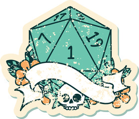 Retro Tattoo Style natural one d20 dice roll