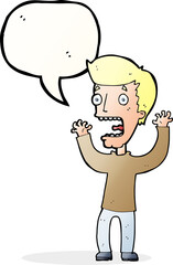 cartoon frightened man with speech bubble