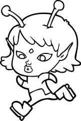 pretty cartoon alien girl running