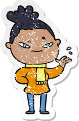 distressed sticker of a cartoon woman