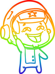 rainbow gradient line drawing of a cartoon laughing astronaut