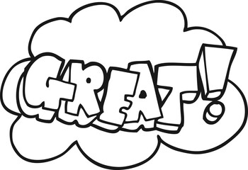 freehand drawn black and white cartoon great shout