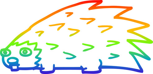 Obraz premium rainbow gradient line drawing of a cartoon spiky hedgehog