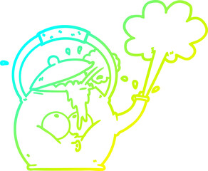 cold gradient line drawing of a cartoon boiling kettle
