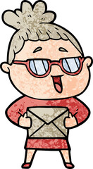cartoon happy woman wearing spectacles