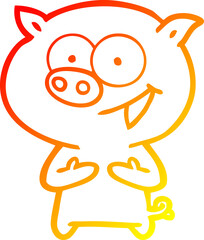 warm gradient line drawing of a cheerful pig cartoon