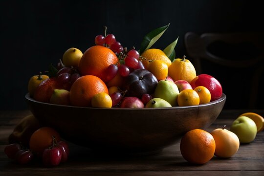 Image of vibrant fruit in a bowl representing abundance, nourishment, and nature's beauty. Generative AI