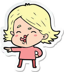 sticker of a cartoon girl pulling face