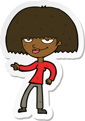 sticker of a cartoon happy woman pointing