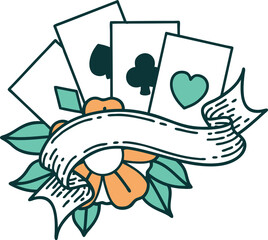 iconic tattoo style image of cards and banner
