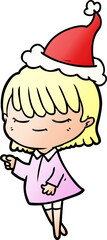 hand drawn gradient cartoon of a woman wearing santa hat