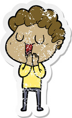 distressed sticker of a laughing cartoon man