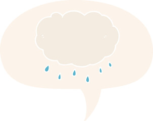 cartoon rain cloud with speech bubble in retro style