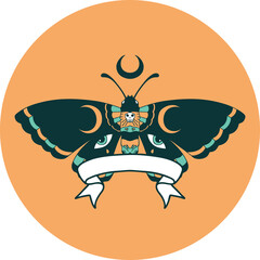 tattoo style icon with banner of a moth