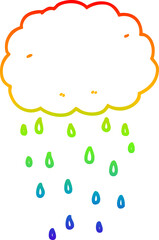 rainbow gradient line drawing of a cartoon rain cloud