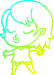 cold gradient line drawing of a cute cartoon vampire girl