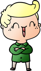 cartoon laughing boy crossing arms