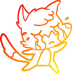 warm gradient line drawing of a crying fox cartoon