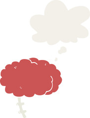 cartoon brain with thought bubble in retro style