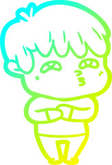 cold gradient line drawing of a cartoon curious man