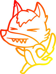 warm gradient line drawing of a angry wolf running