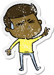 distressed sticker of a cartoon man sweating