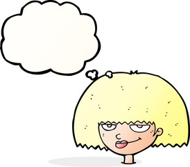 cartoon mean female face with thought bubble