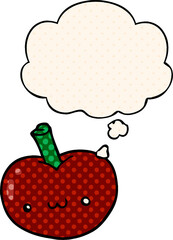 cartoon apple with thought bubble in comic book style