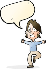 cartoon panicking man with speech bubble