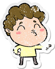 distressed sticker of a cartoon man pouting
