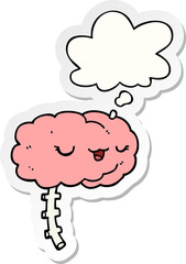 happy cartoon brain with thought bubble as a printed sticker
