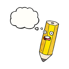 happy freehand drawn thought bubble textured cartoon pencil