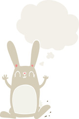 cartoon rabbit with thought bubble in retro style