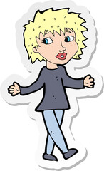 sticker of a cartoon woman with no worries