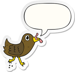 cartoon bird with worm with speech bubble sticker