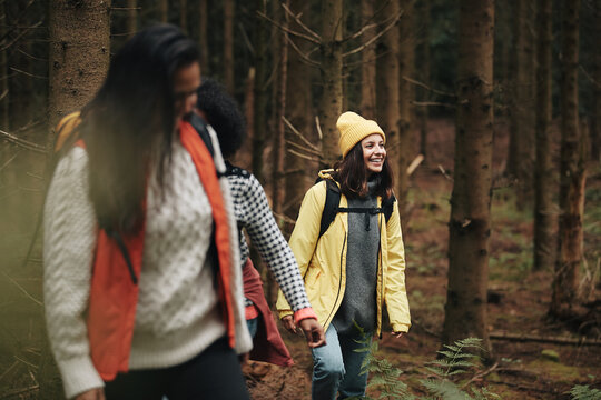 Smiling group of friends out hiking