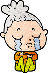 cartoon crying woman hugged up