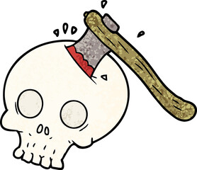 cartoon axe in skull