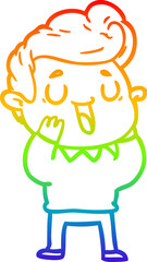rainbow gradient line drawing of a happy cartoon man
