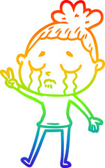 rainbow gradient line drawing of a cartoon crying woman