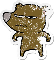 distressed sticker of a annoyed bear cartoon