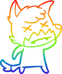 rainbow gradient line drawing of a cartoon dead fox