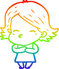 rainbow gradient line drawing of a cartoon woman