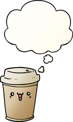 cartoon take out coffee with thought bubble in smooth gradient style