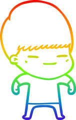 rainbow gradient line drawing of a cartoon smug boy