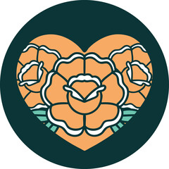 iconic tattoo style image of a heart and flowers