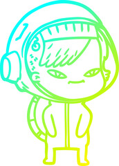 cold gradient line drawing of a cartoon astronaut woman